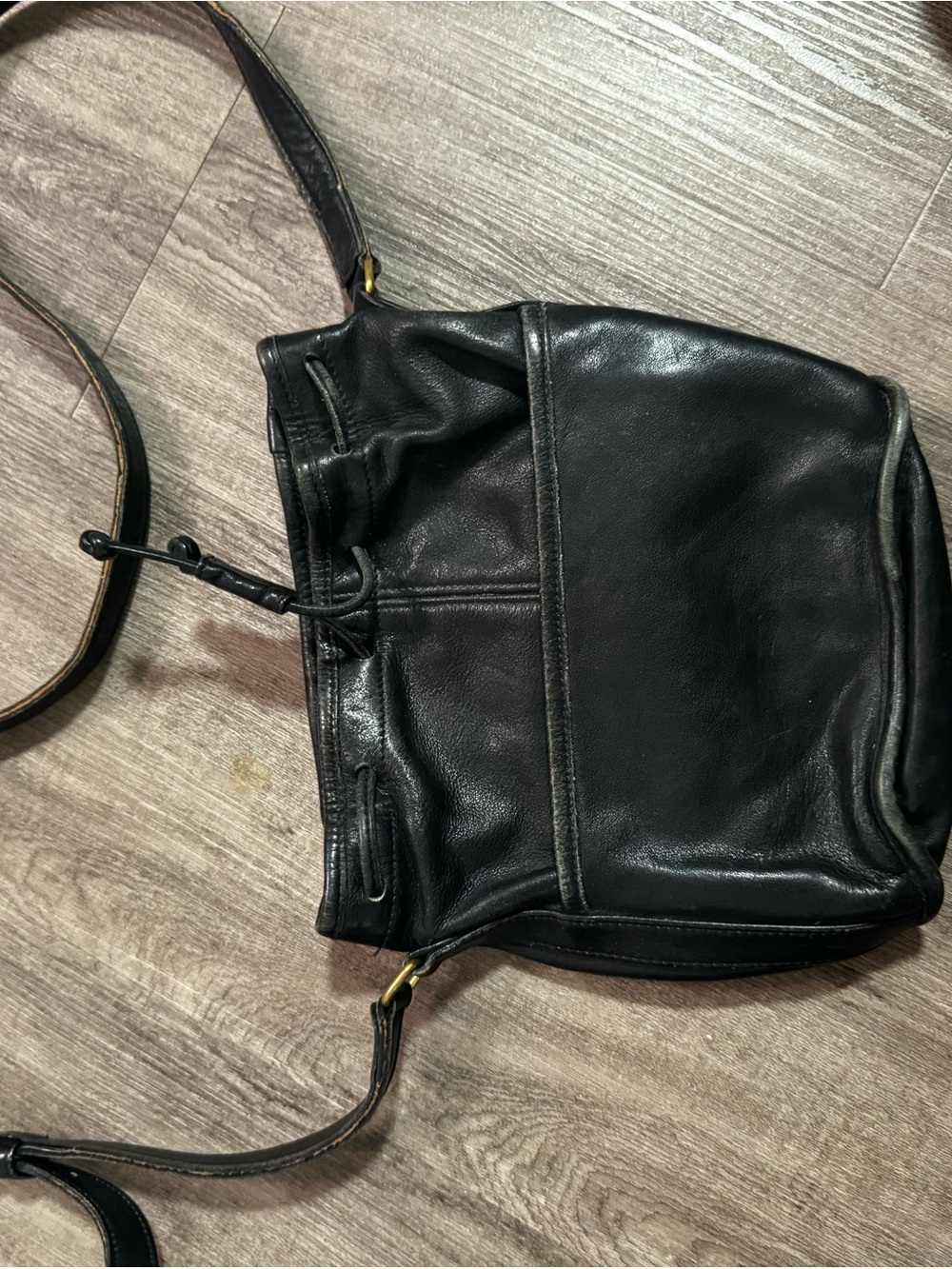 Vintage Black Leather Coach Bucket Bag